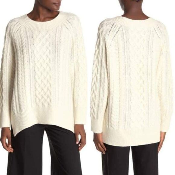 VINCE Cable-knit Wool-blend Tunic Sweater - size Medium in Ivory - Picture 1 of 13
